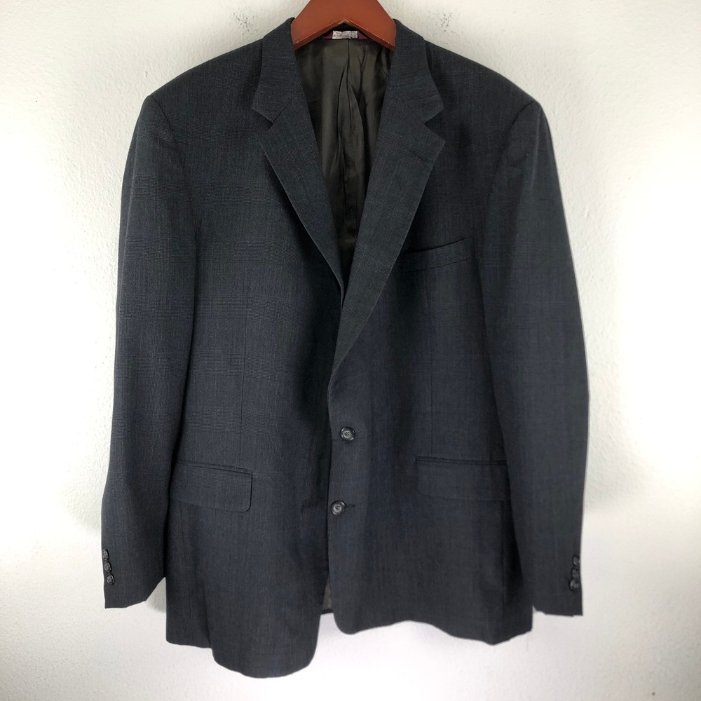 Botany 500 Couture Mens Wool Blazer Charcoal Grey Glen Plaid Sport Coat USA Made